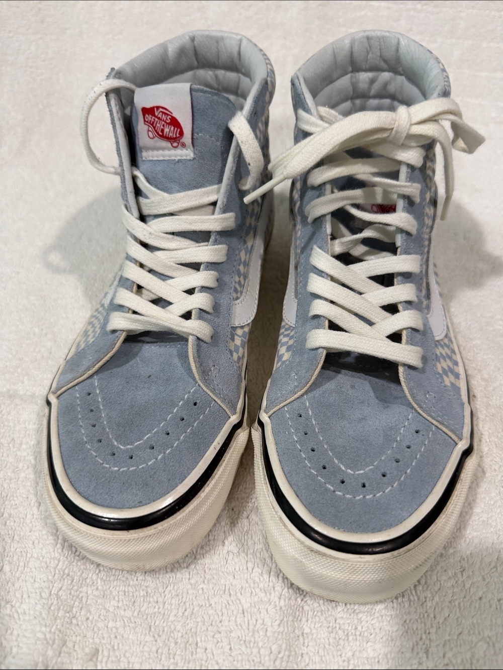 Vans Sk8-Hi High Top Sneakers in Light Blue Suede with White Accents
